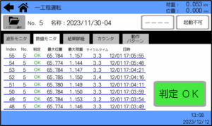 数値モニタ（直近8回分のデータ）の画面